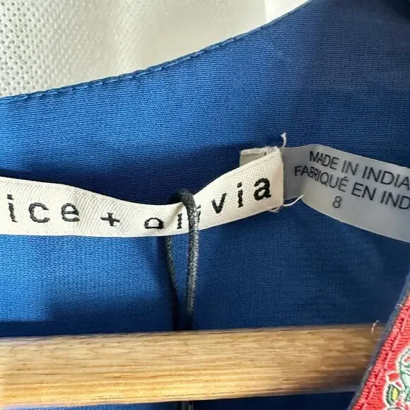 Alice + Olivia Patty Riviera Floral Embroidered A Line Mini Dress Size US 8 - Picture 4 of 15